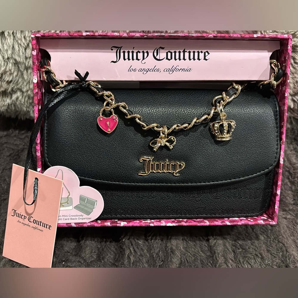 Juicy Couture Black Crossbody Bag with Gold Accent Charms - NWT!!